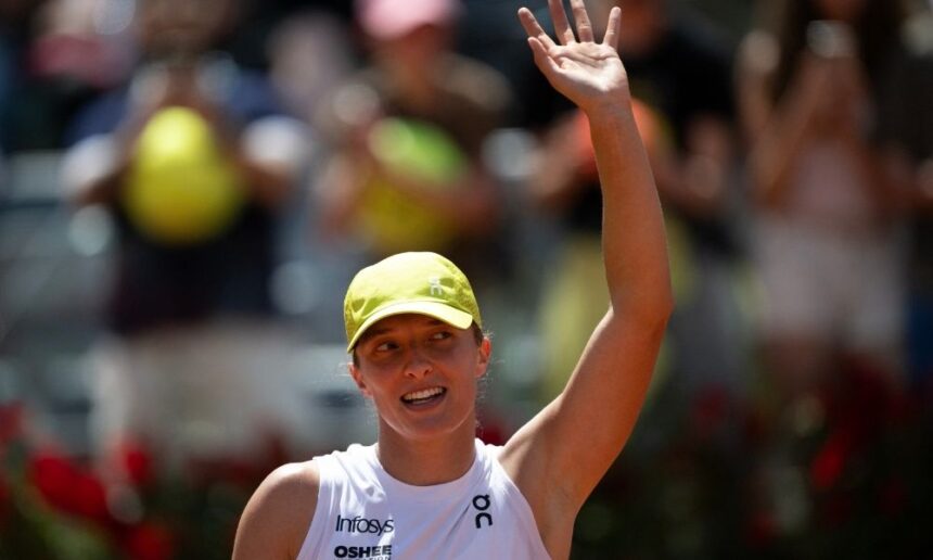 em-estreia-no-wta-de-roma,-swiatek-derrota-italiana-em-apenas-52-minutos 