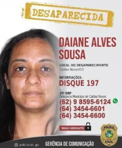 Cartaz do desaparecimento de Daiana Alves Souza, de 43 anos, corretora de imóveis que não é vista desde o dia 17 de dezembro
